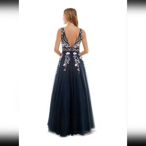 Navy Blue Gown with Purple Embroidered Floral Deisgn